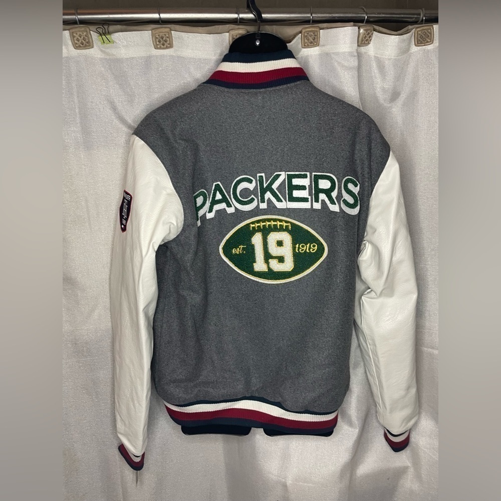 Men's Green Bay Packers Tommy Hilfiger Green Full-Zip Varsity Jacket Med - Picture 2 of 9